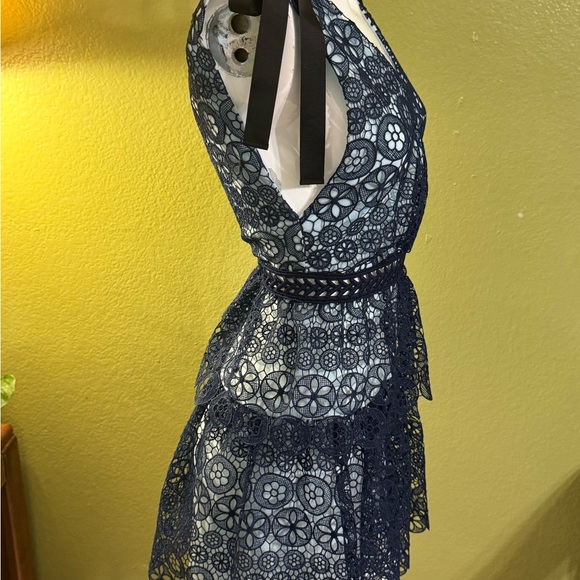Self-Portrait Navy Floral Lace Backless Dress - Picture 1 of 15